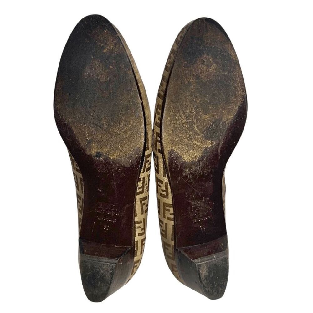 Fendi Zucca Monogram Slip Ons EU 38 Brown FF Logo Loafer Low Block Heel Pumps - Picture 9 of 12